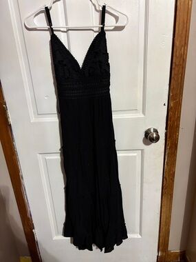 Black V-Neck Crochet Maxi Dress - Women